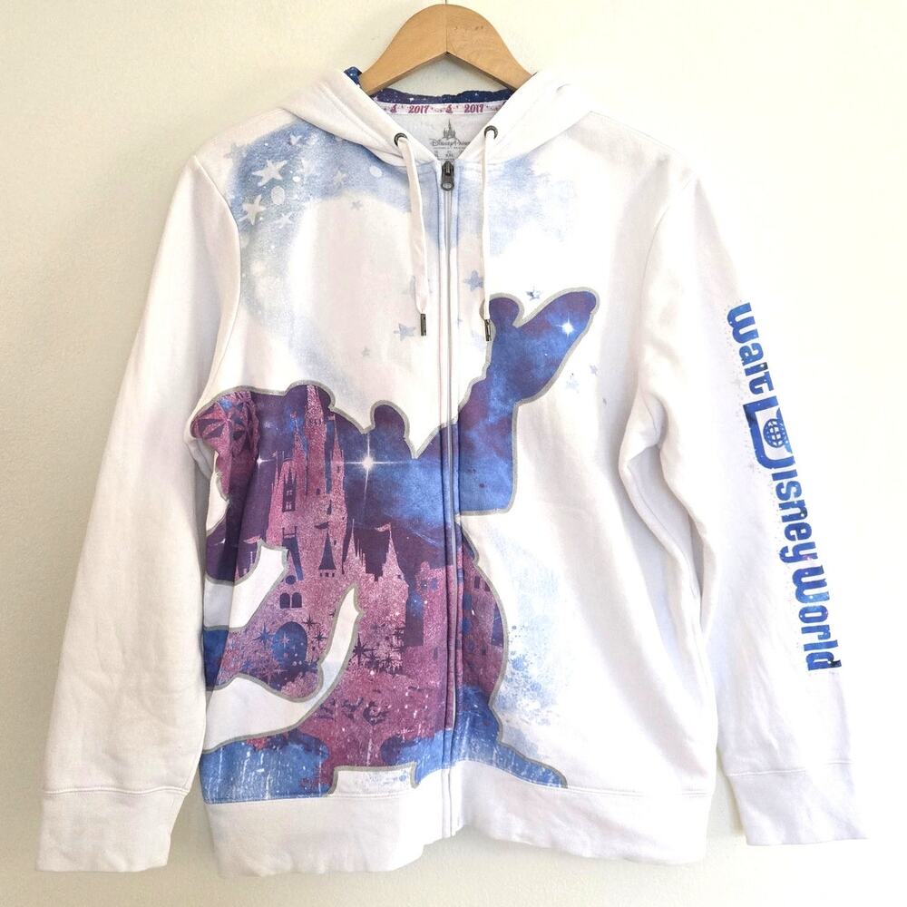 Disney Parks 2017 Walt Disney World Stitch Full Zip Hoodie XL White Galaxy
